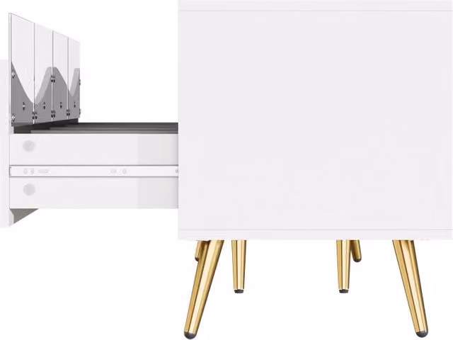 Mobile TV con LED Bluetooth; Frontali in Vetro; Piedini in Metallo Dorato e 2 Passacavi; in MDF; Bianco; 180×40×50 cm