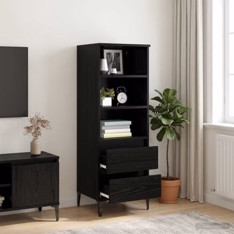 Credenza moderna vidaXL in legno ingegnerizzato e metallo, colore nero opaco, L 40 cm x P 36 cm x H 110 cm