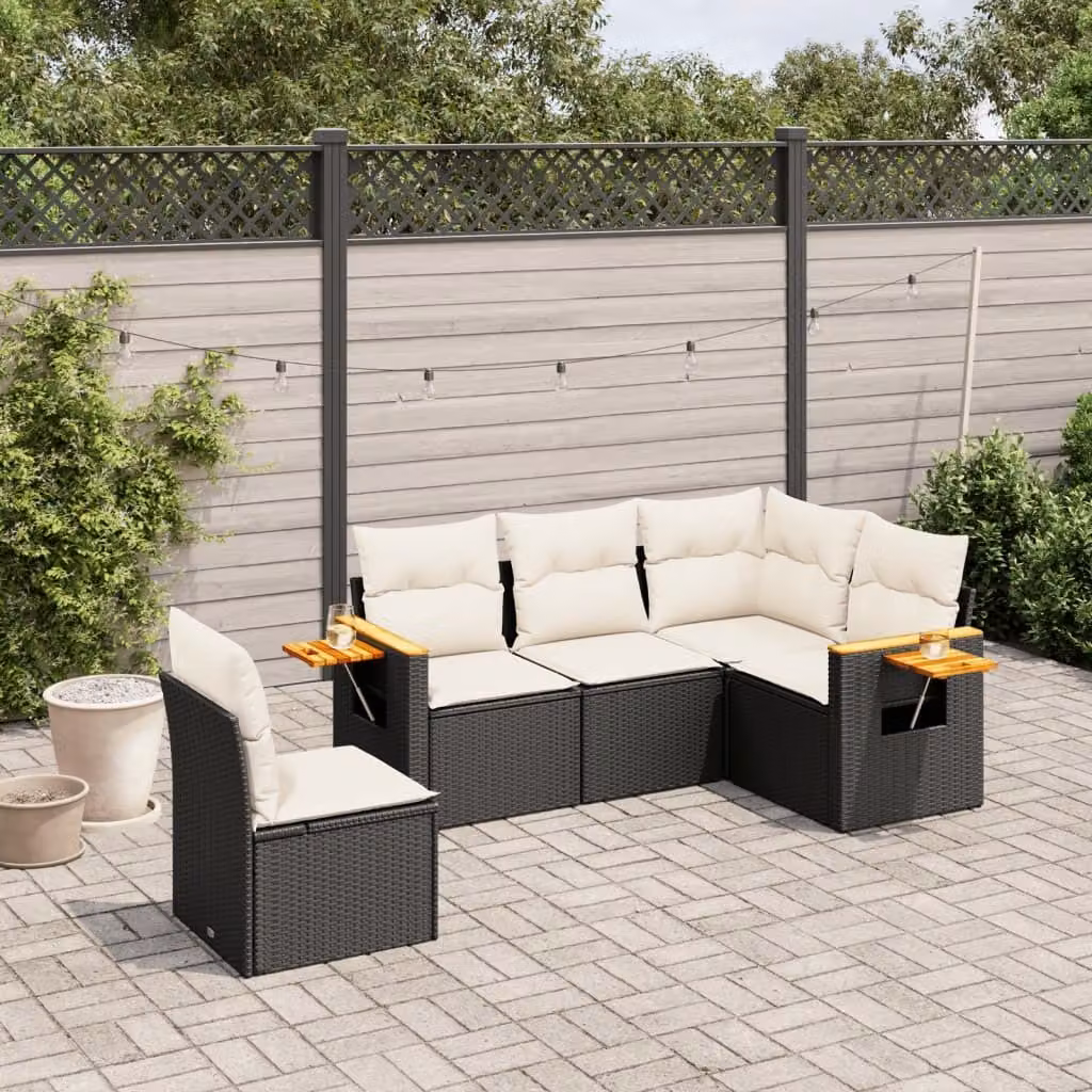 Maison Exclusive - Set Divani da Giardino 5 pz con Cuscini in Polyrattan Nero