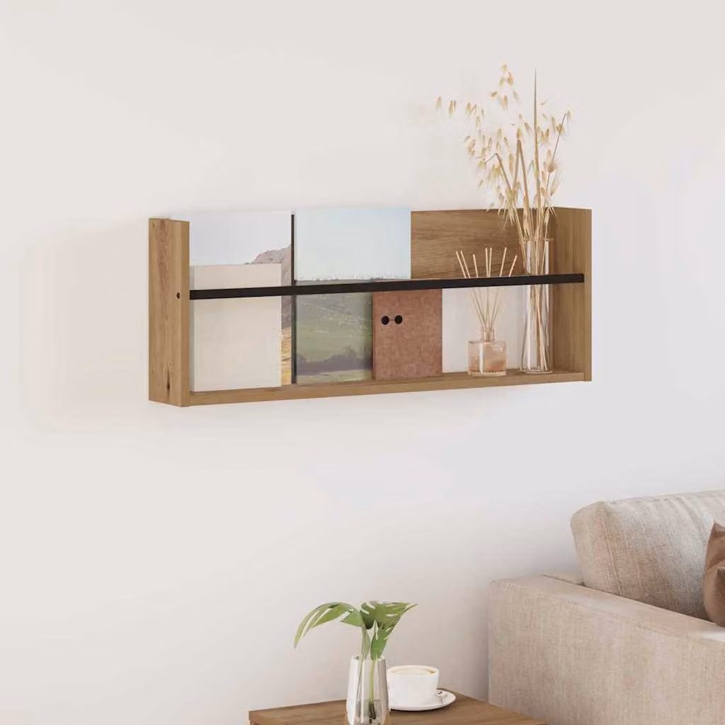 Scaffale per riviste moderno vidaXL in legno marrone, da appendere al muro, L 80 cm x P 12 cm x H 30 cm
