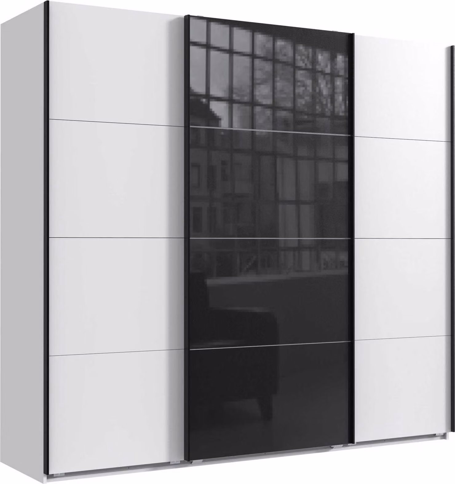 Armadio ad ante scorrevoli Norderstedt Armadio design selezionabile, bianco / vetro nero, 225x64x210cm