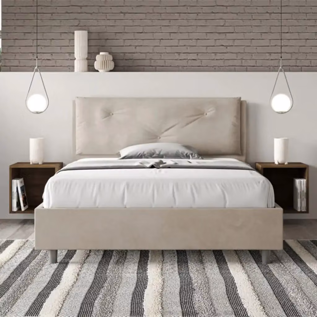Letto matrimoniale francese con contenitore Appia Large Ityhome imbottito in microfibra colore sabbia L/P: 140 x 190 cm – 2