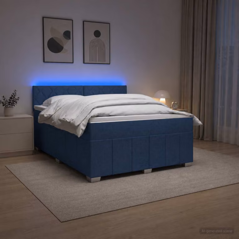 vidaXL Letto box spring con materasso Blu 140 x 200 cm Tessuto