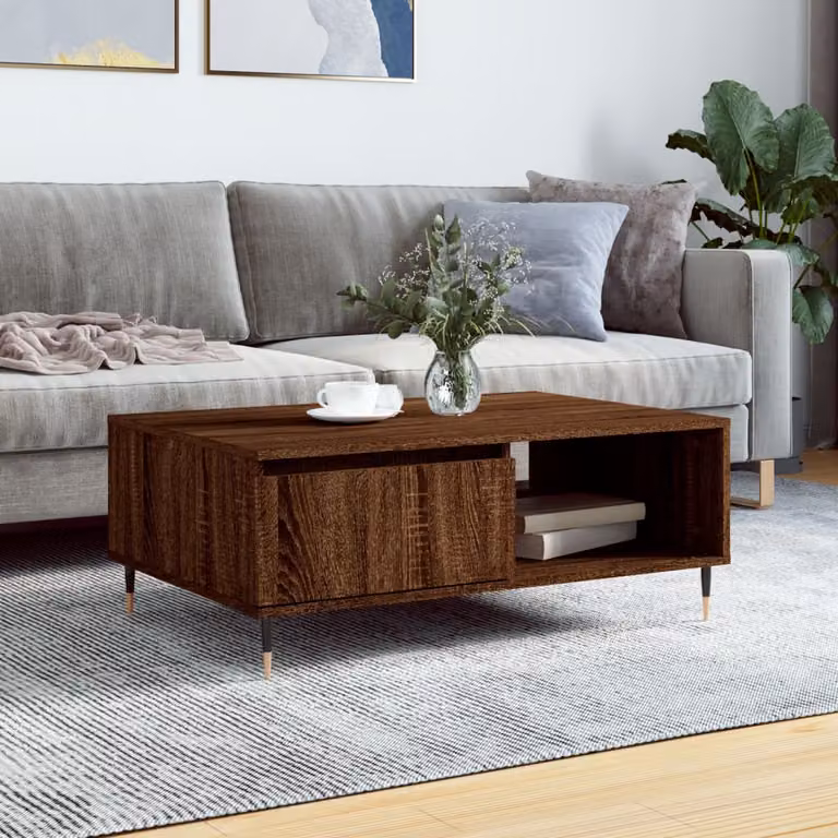 Tavolino da salotto moderno vidaXL in legno e metallo, colore marrone rovere, L 60 cm x P 35 cm x H 90 cm