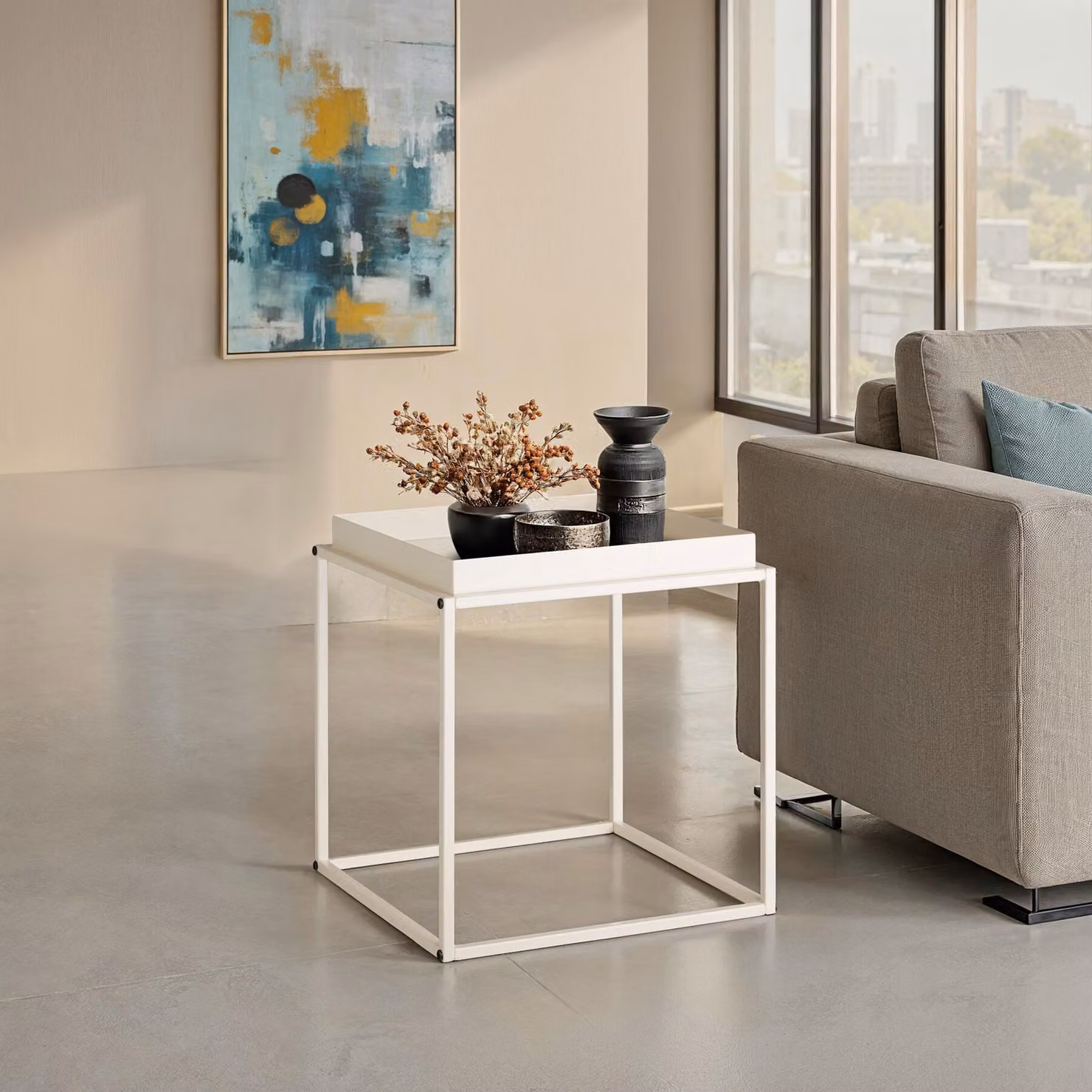 Tavolino Cambridge Tectake beige in stile retro con struttura in metallo L/P/H: 40 x 40 x 44 cm – 2