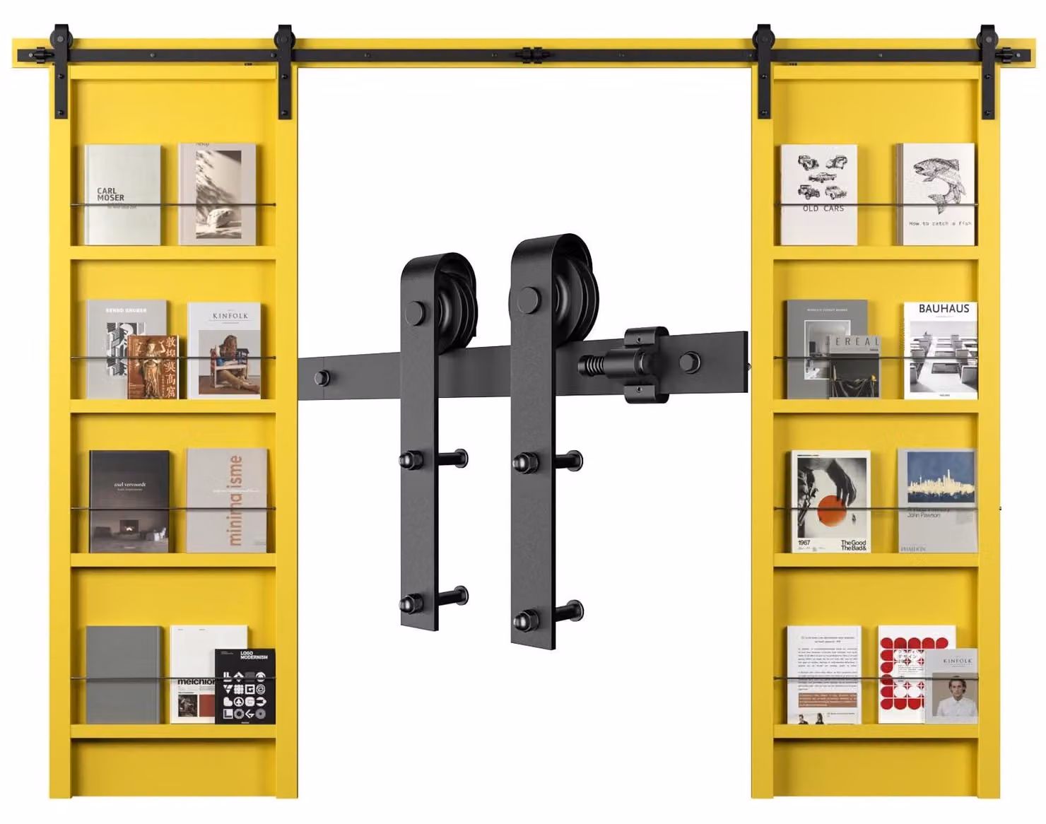 Kit di ferramenta per porta scorrevole, 183 cm, per porte doppie, Acciaio al carbonio, colore giallo