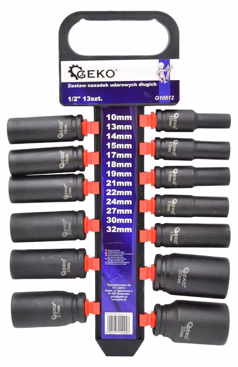 Set bussole a impatto lunghe 1/2", 10–32 mm ,13 pezzi Geko