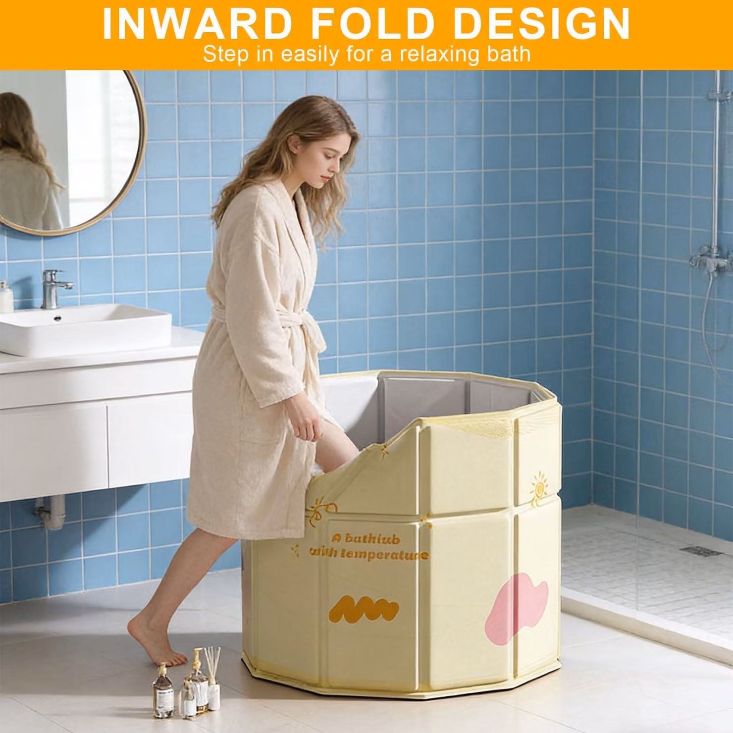 Vasca da bagno pieghevole, per uso domestico, adatta agli adulti, ideale per bagni freddi e caldi, portatile