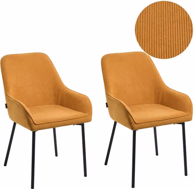 Set di 2 sedie da sala da pranzo BELIANI in velluto a coste giallo con gambe in metallo nero stile moderno