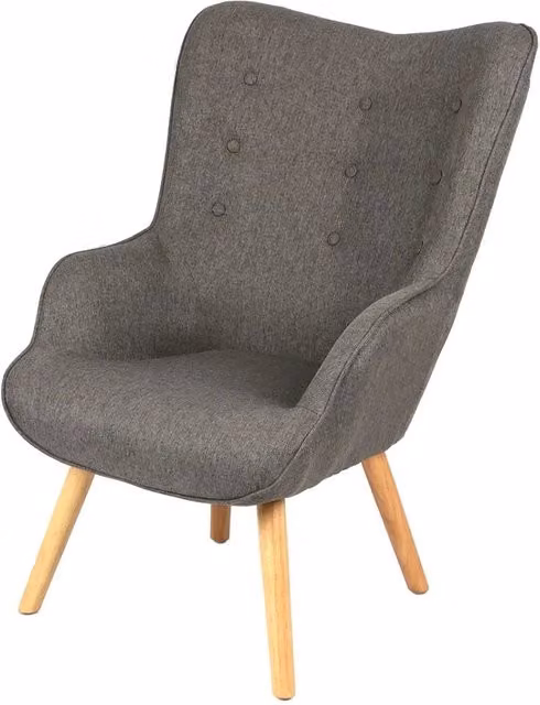 Poltrona da salotto in tessuto grigio scuro con piedi in legno collezione ENJOY. Stile scandinavo