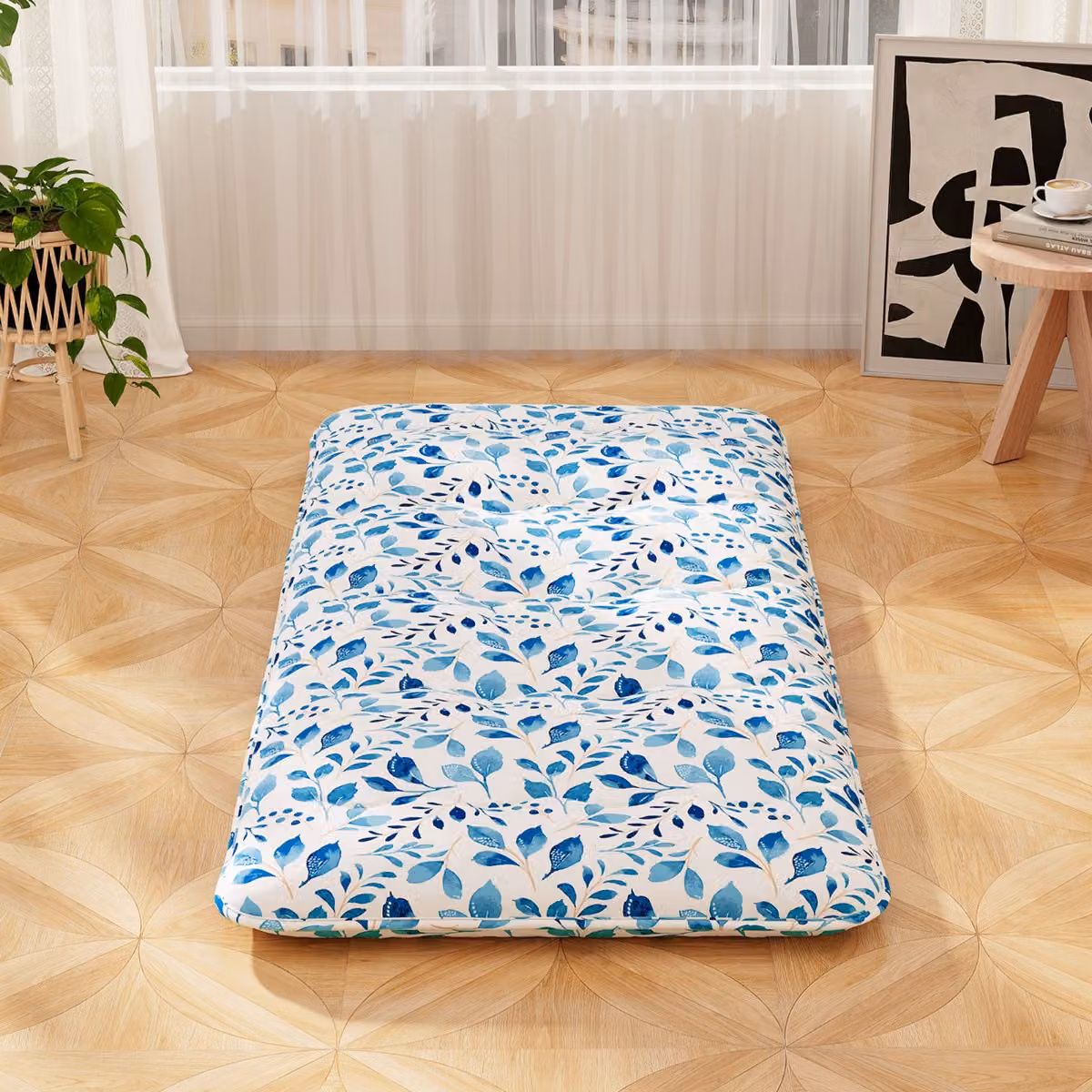 Materasso futon portatile Costway con copertura lavabile e sacca da trasporto, Blu chiaro, 90 x 200 cm