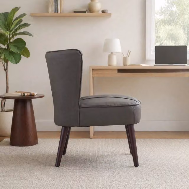 Poltrona lounge senza braccioli in pelle bovina Top-Grain grigia con base in legno di caucciù massiccio