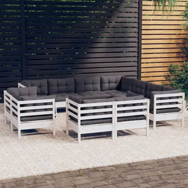 Maison Exclusive - Set Divani da Giardino 11 pz con Cuscini BiancLegno di Pino