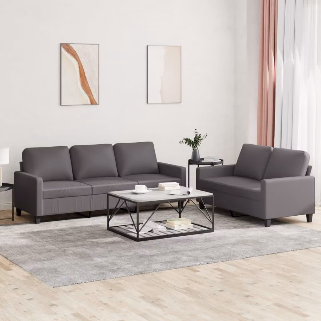 Maison Exclusive - Set divano 2 pezzi con cuscini, in ecopelle grigia