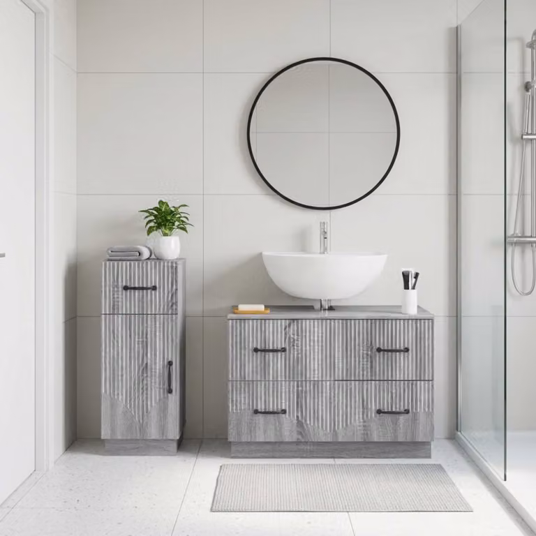 Set di 2 armadi da bagno moderni vidaXL HOORN in legno grigio opaco L/P/H: 82,0 x 35,85 x 59,0 cm e 41,0 x 59,0 x 76,70 cm