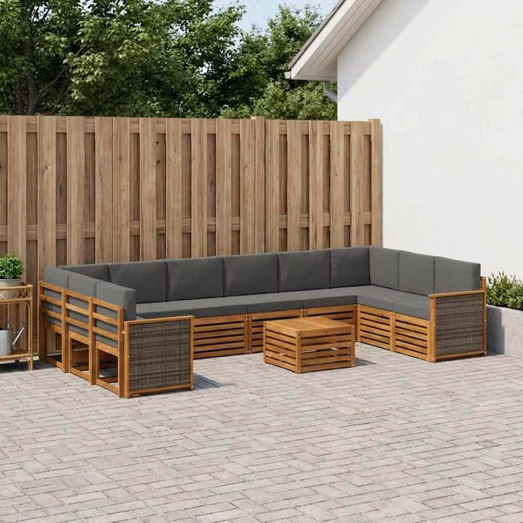 Set di divani da esterno vidaXL 8 pz in legno di acacia con tavolo da caffè e cuscini, colore naturale e antracite