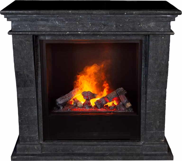 Caminetto a vapore acqueo Xaralyn - Kreta-Mini EC6-SBU - pietra naturale nera lucida - con telecomando - caminetto elettrico Opti-Myst - caminetto da incasso incluso - caminetto decorativo