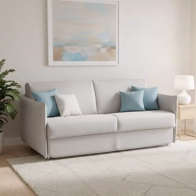 Divano Letto Cecina DMORA da 3 Posti con Rivestimento Sfoderabile in Tessuto Grigio Chiaro Made in Italy L: 200 cm, P: 95 cm – 1