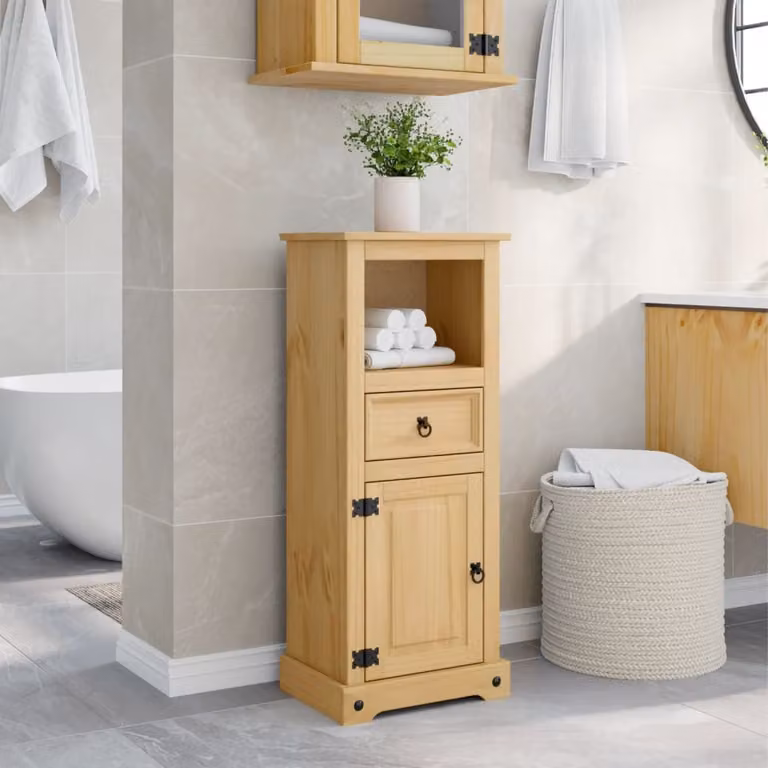 Mobile da bagno vidaXL Corona in legno di pino massello marrone, L 45 cm x P 33 cm x H 110 cm