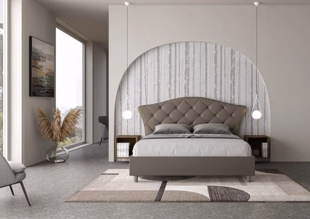 Letto matrimoniale BS COM con rete imbottita in similpelle color cappuccino L/P/H: 160 x 223 x 135 cm – 2