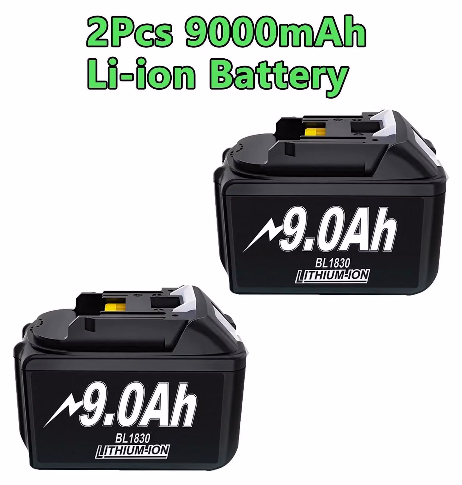 Batteria da 18V per Makita - Batteria di ricambio BL1830, BL1840, BL1850, BL1860 - Confezione da 2 - 9000mAh - Alta capacità - Litio-Ioni