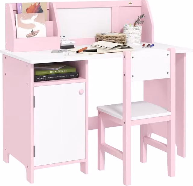 Set Tavolo e Sedia per Bambini Xylo con Lavagna Rosa L 90 cm, P 45 cm, H 85 cm