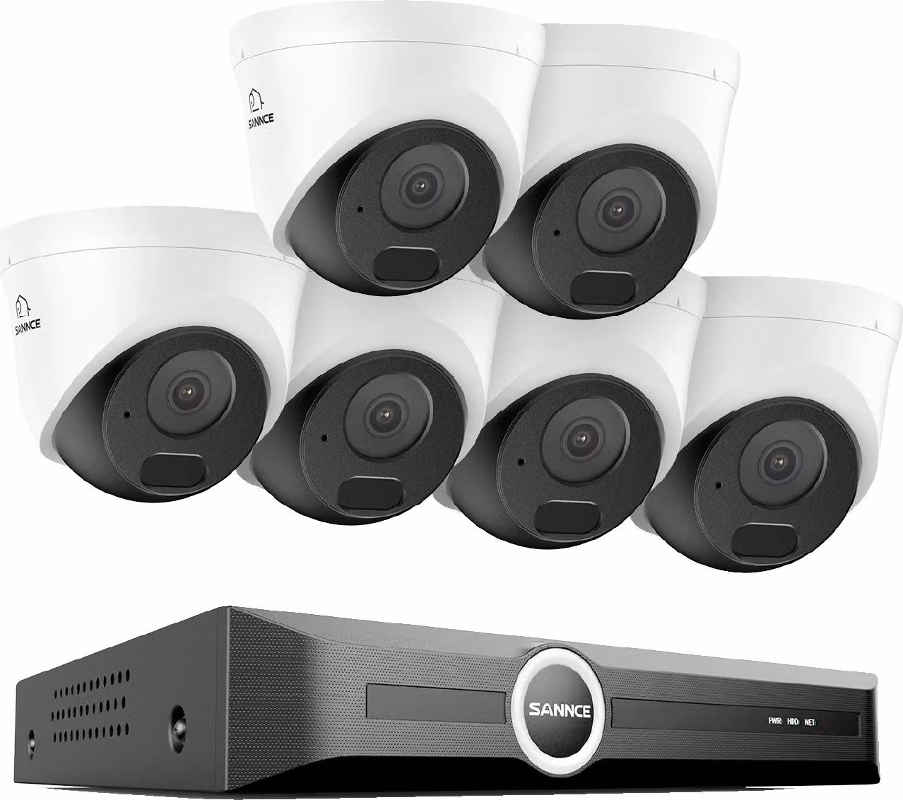 Sistema di telecamere di sicurezza domestica, risoluzione 3 MP, capacità di visione notturna, 8CH NVR 6 pezzi, Nessuno