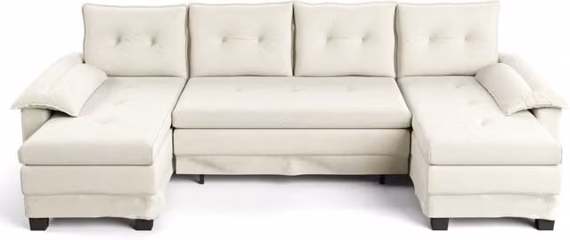 Divano panoramico a U Chicfurn beige con funzione letto, ricarica USB e cuscini inclusi, L: 278 cm x P: 127 cm x H: 87 cm