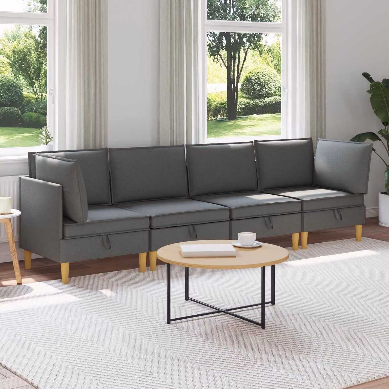 Set di divani modulari vidaXL in tessuto grigio, composizione a L con spazio di archiviazione, 4 pezzi