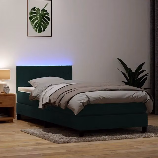 Letto a Molle con Materasso e LED Verde Scuro 80x220 cm Velluto 3317100