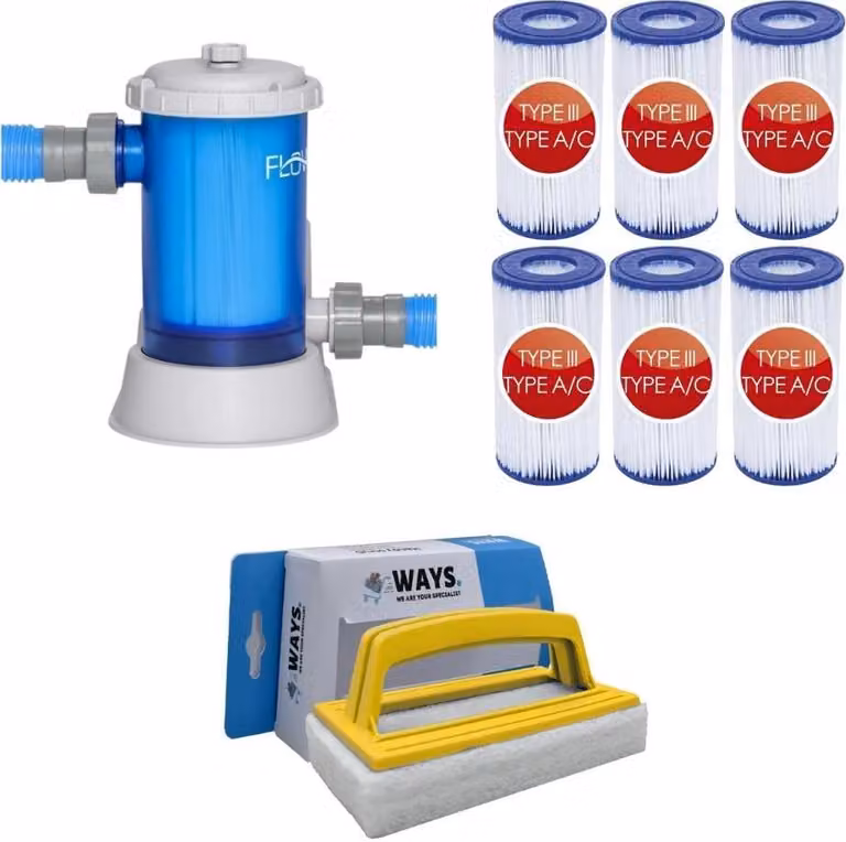 WAYS - Cura della piscina - Pompa filtro 5678 L/u & 6 filtri tipo III & spazzola WAYS