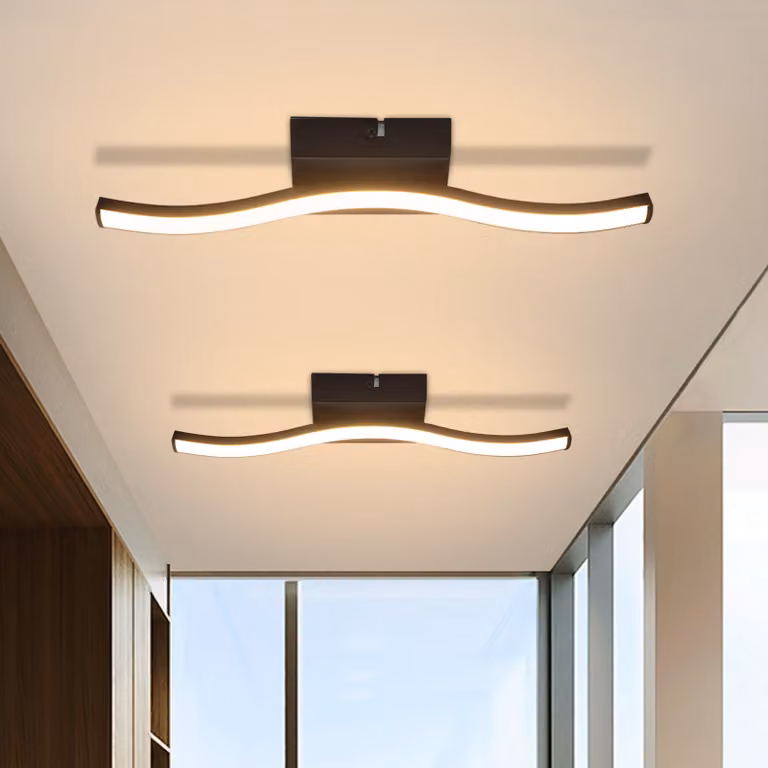 ZMH Lampada da soffitto a 2 luci per camera da letto, LED bianco caldo, lampada da soffitto moderna per corridoio e camera da letto, nera, 6 W, lampada da cucina, design a onde per interni, 3000 K, per cucina