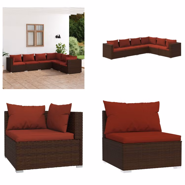 vidaXL set salotto da giardino 6 pezzi con cuscini in rattan marrone - set salotto da giardino - set salotto da giardino - set salotto da patio - set divano da giardino