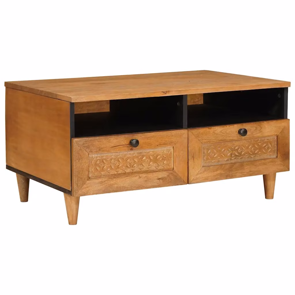 vidaXL Tavolino da salotto moderno in legno di mango, rettangolare, marrone e bianco, L: 80 cm, P: 54 cm, H: 40 cm