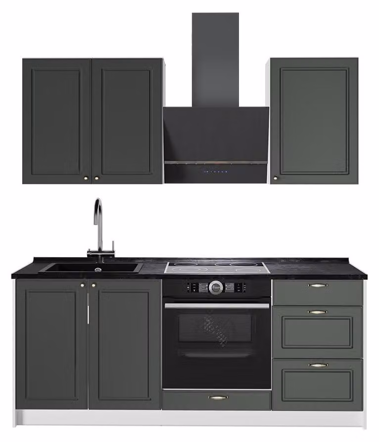 Cucina monoblocco Vicco Fame-Line Verde-oro rustico/Bianco 190 cm senza piano di lavoro, Model 64914