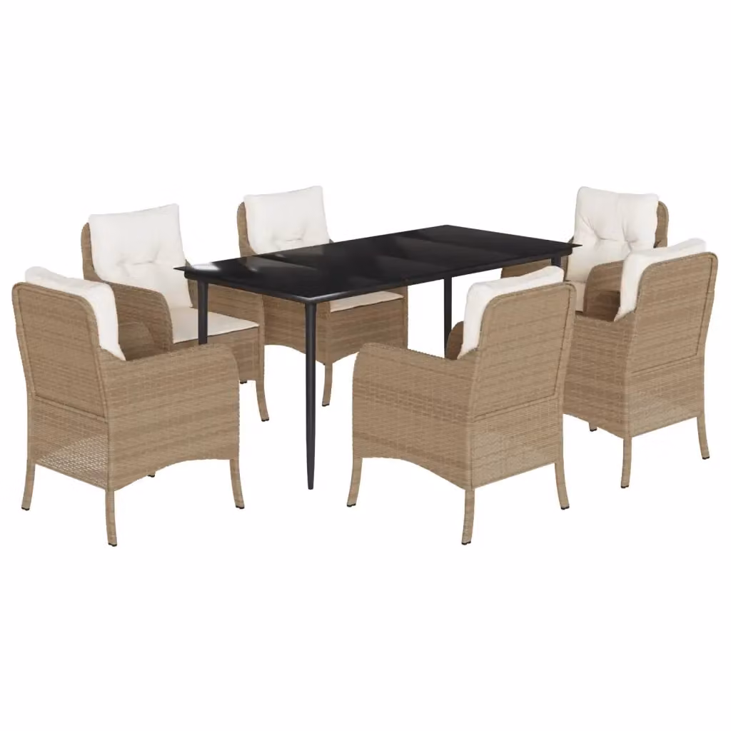 Set da Pranzo da Giardino VIDAXL in Polyrattan con Tavolo in Vetro e 7 Sedute con Cuscini Beige – 2