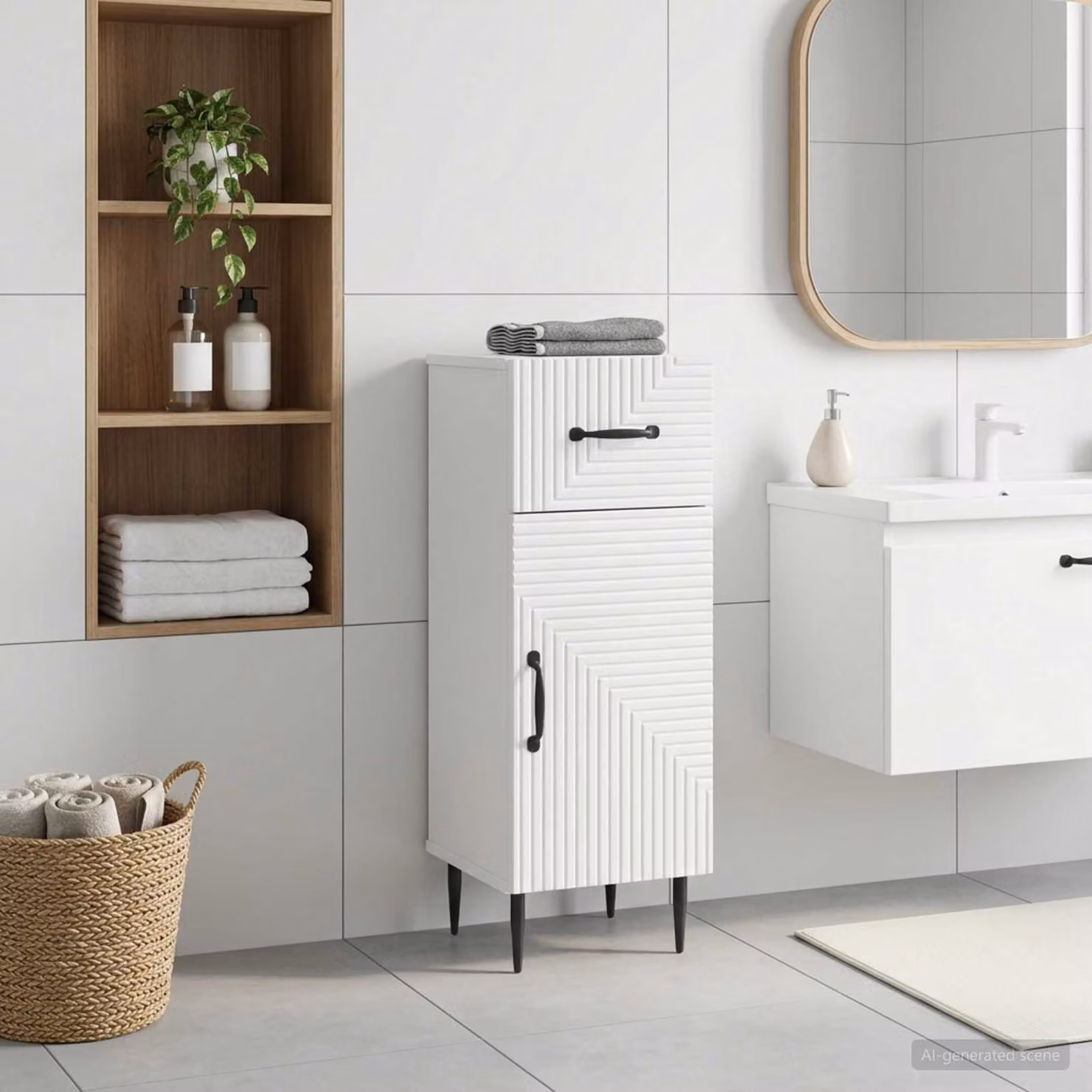 Mobiletto da bagno moderno vidaXL HAARLEM bianco con ante a battente L: 30 cm, P: 31 cm, H: 80 cm