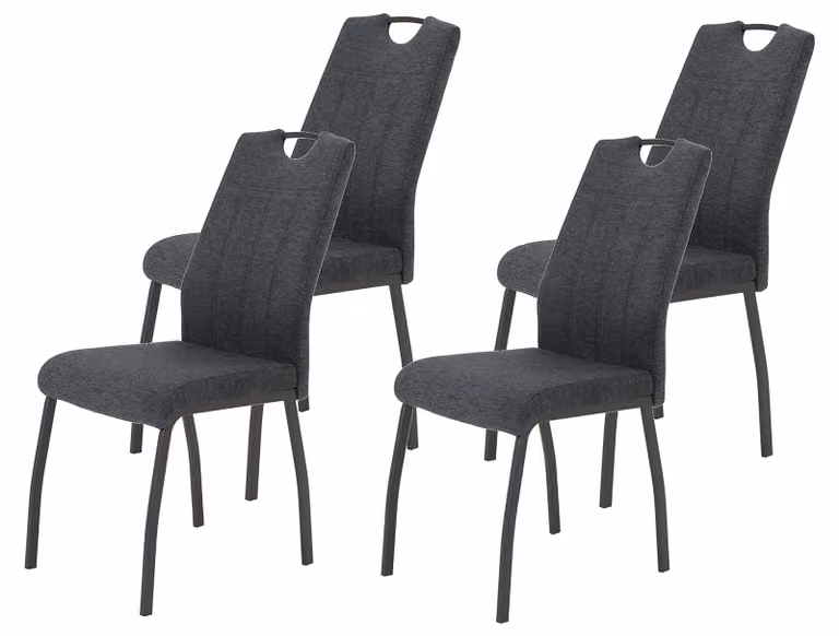 Set di 4 sedie da pranzo, rivestite in tessuto intrecciato, colore antracite, struttura in metallo, capacità massima di 140 kg