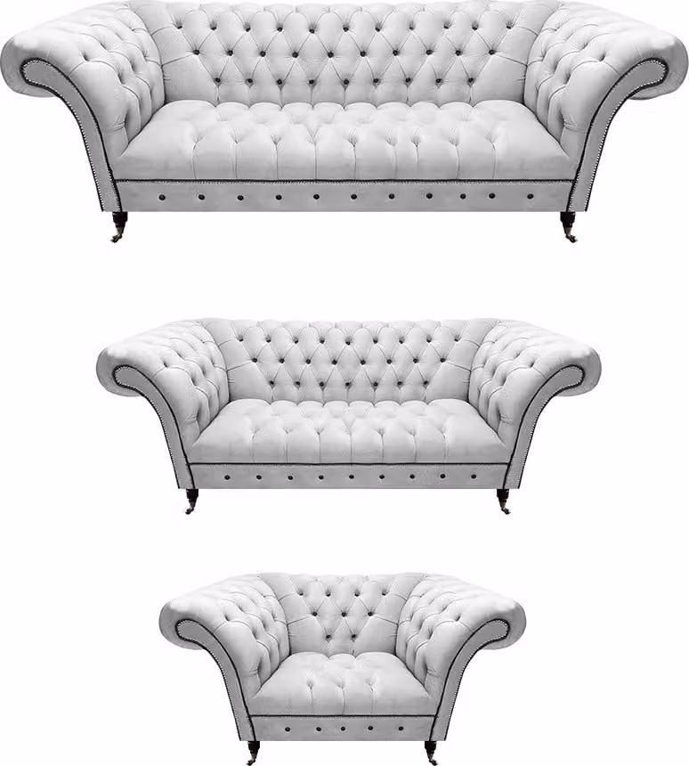 Weiß Sofagarnitur 3tlg Chesterfield Modern Design Wohnzimmer Polstersofa