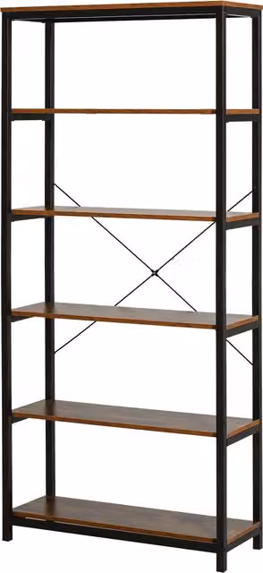 Libreria Salvaspazio Verticale HOMCOM con 6 Mensole in Stile Industriale Vintage, Legno e Metallo, H 180 x L 80 x P 30 cm, Nero e Marrone