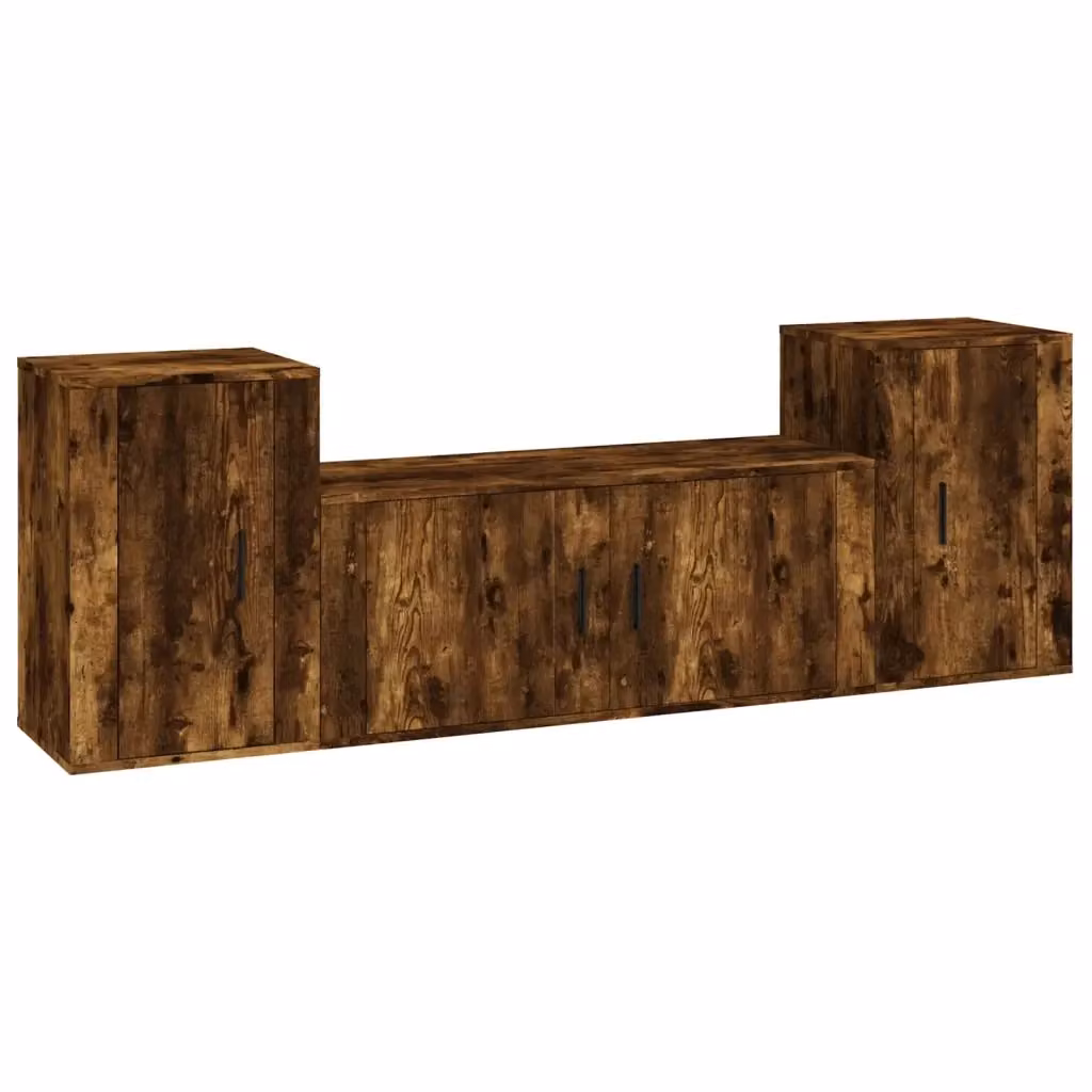 Set di mobili porta TV da 3 pezzi vidaXL in legno multistrato color rovere fumo marrone per soggiorno a parete – 2