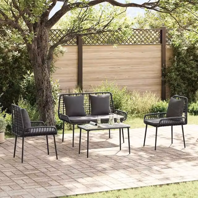 Set di Mobili da Giardino 4 pz Nero e Crema polyrattan 3379042