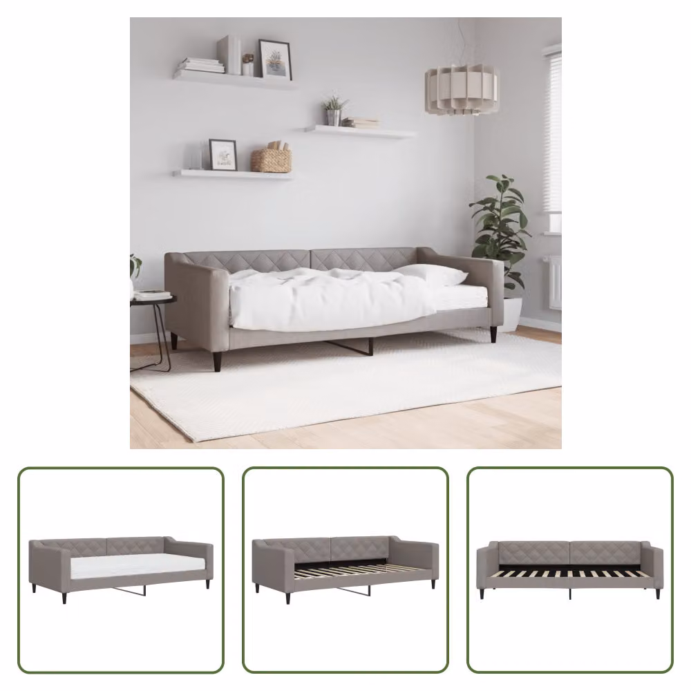 The Living Store Letto da giorno con materasso Taupe 90x200 cm in tessuto