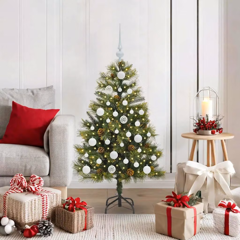 Albero di Natale artificiale pieghevole con luci LED warm white vidaXL, Verde, Altezza: 120 cm
