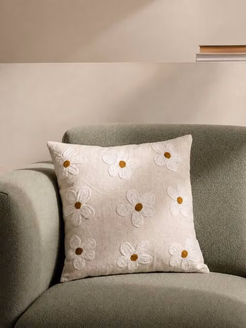 Cuscino Luma Kenay Home con motivo floreale bianco in cotone, L/P: 45 x 45 cm
