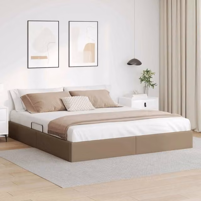 Letto ottomano moderno vidaXL in pelle sintetica beige con base a sollevamento L 180 x P 200 cm – 1