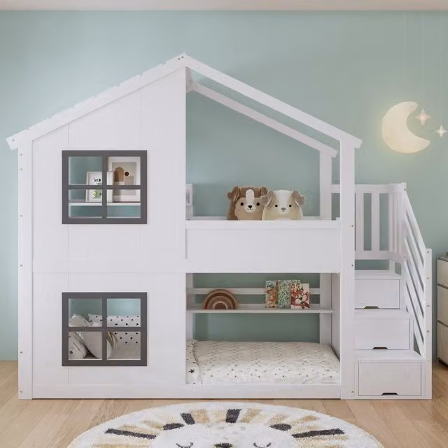 letto a castello in legno massiccio e mdf bianco grigio 90x200 cm