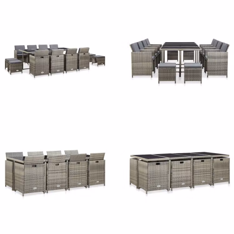 vidaXL set da pranzo da giardino 13 pezzi con cuscini in poly rattan grigio - Set di mobili da giardino - Set di mobili da giardino - Tavolo e sedie da giardino - Tavoli e sedie da giardino