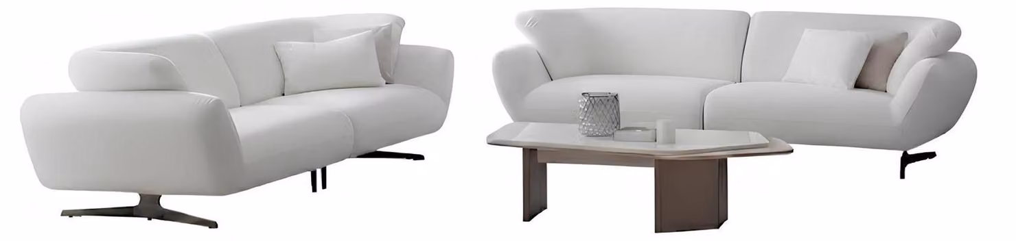Set per soggiorno: divano a 3 posti, tavolino, stile moderno, piano in legno bianco