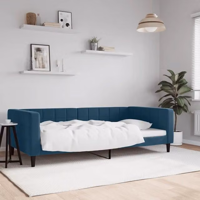 Letto da giorno blu in velluto vidaXL L/P/H: 223 x 110 x 68 cm – 1